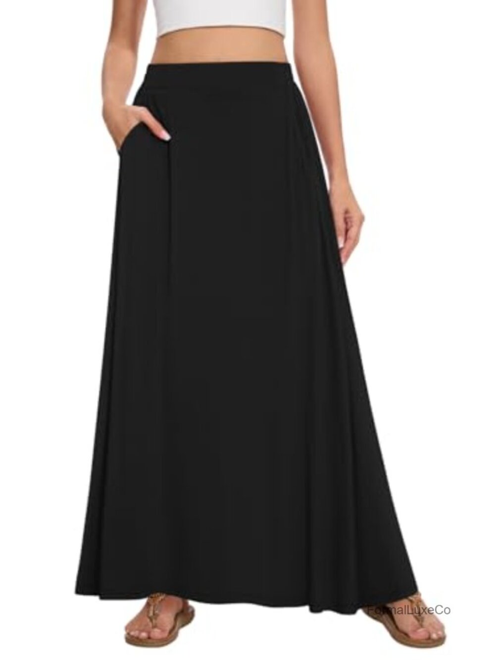 Women's Maxi Skirt Long Flowy A-Line High Waist with Pockets